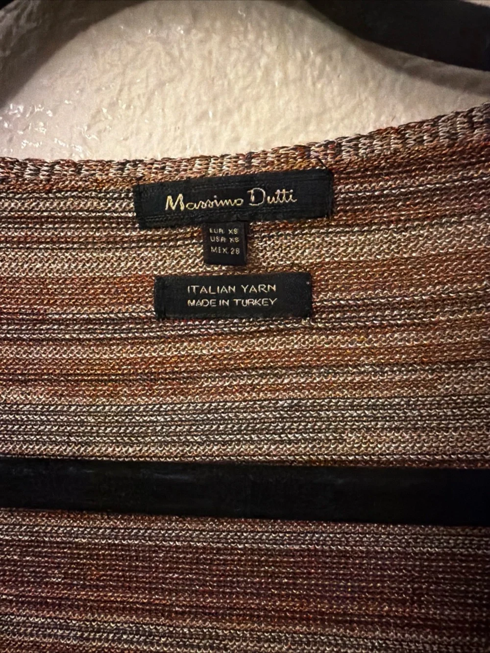 Massimo Dutti Striped V-Neck Long Sleeve Dress in Brown and Cream XS